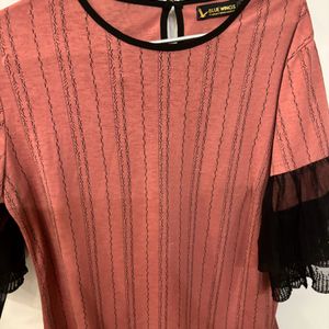 Beautiful Rust Top With Black Frill Sleeves