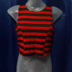 Crop Top - Black & Red Stripes.