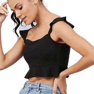 New Black Polyester Solid Strappy Top