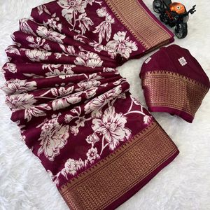 Crepe Saree Maroon Colour