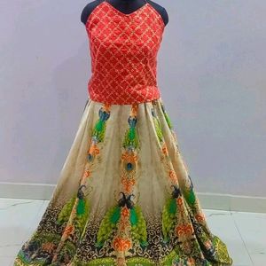 Peacock Cancan Lehenga With Halter Neck Blouse