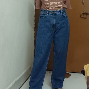 High Waist Straight Fit Blue Jeans