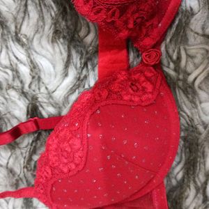 Hnm Red Lace And Net Detail Bra