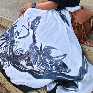 Peacock Printed White Skirt