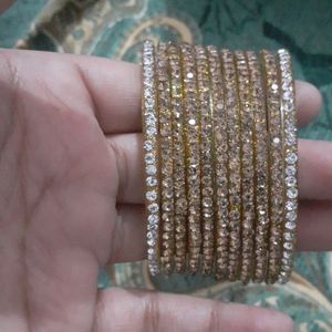 Golden, White Stone Bangles