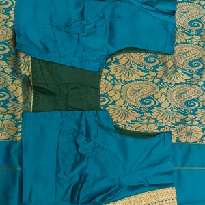 green colour gold shining saree