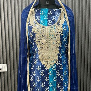 Women Navy Blue Unstitched Kurta 😻