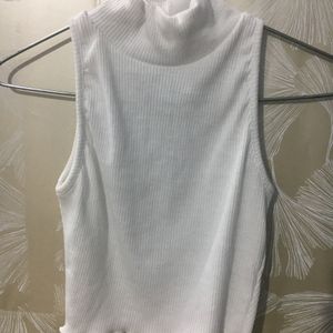 White Crop High Neck Top