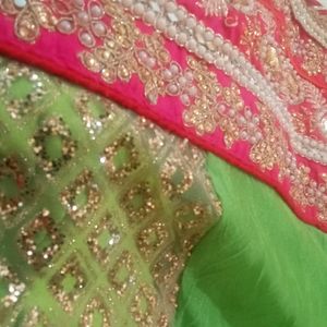 Green Lehenga With Pink Dupatta N Blouse