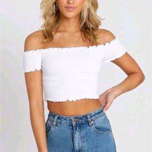 casual cutout striped off shoulder white