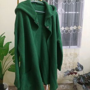 Green Hooded Winter Cardigan