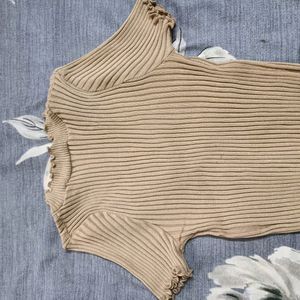 Beige Korean Ribbed Crop Top