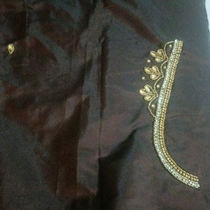 🎉🎉Dark Coffee Brown Maggam Work Blouse Piece