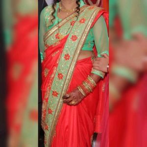 Green And Red Color Saree