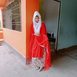 Red Embroidered Kurti With Printed Plazo And Dupat