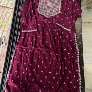 Maroon festive kurta pant dupatta set