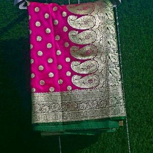 Beautiful soft Rani pink Banarasi saree