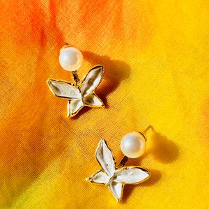 Pearl Hoop Butterfly Charm Earrings