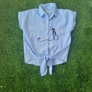 Blue White Tie Knot Shirt Style Ttop