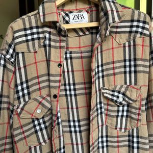 Zara Oversized Checked Cotton Shirt