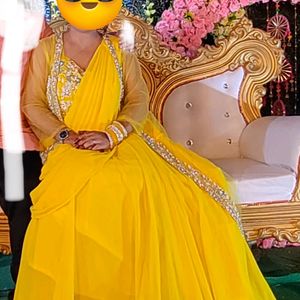 Yellow Shrug Saree Lahanga Dress