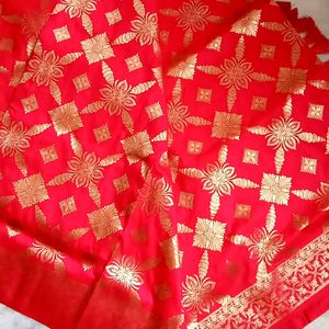 Pure Banaras Red Chilli Colour Saree.. Combo