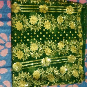 Green Saree With Full Of Golden Design