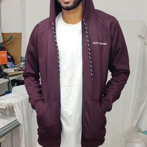 SOLID COLOR FLEECE ZIPPER  HOODIE