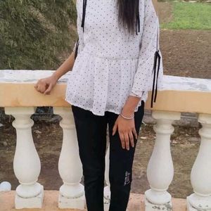 Girls White Black Dots Top