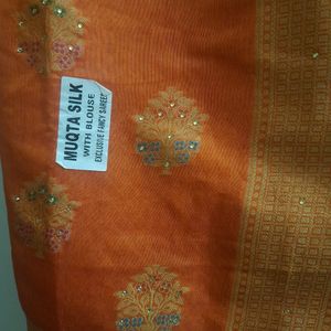 Very Beautiful Orange Color Saree With Blouse