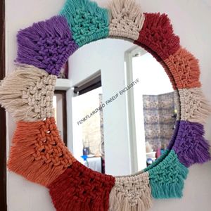 Macrame 15 Inches Colourful Mirror