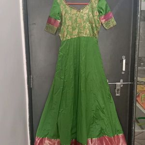 Women's Pink & Green Colour Dress Gown