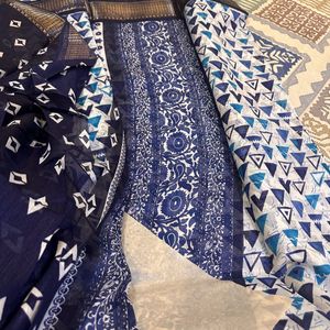 White Blue Triangle Saree