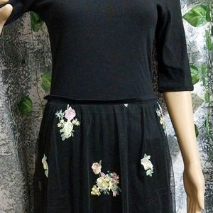 Floral Embroidered Black Dress