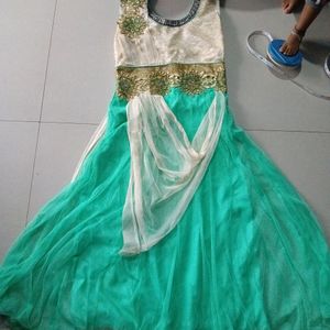 Light Green & Cream Net Ethnic Gown