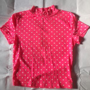 Neon Pink Polka Dot Crop Top Women's Barbie Tee 👚