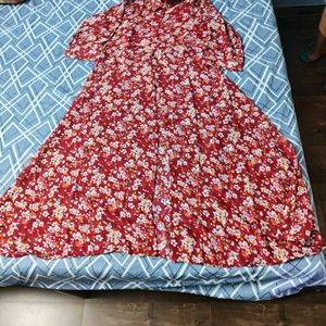 Negotiable Red Georgette Floral Printed Long Top