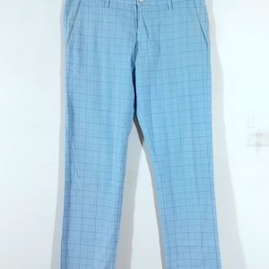 Light Blue Checks Cotton Pant (Men's)