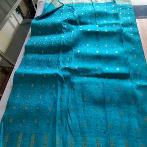 Cyan And Gold Saree (Women's)