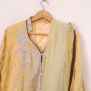 Cream Embroidered Kurta & Dupatta (Women's)