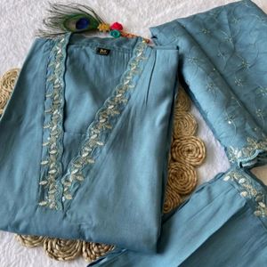 New Women Cotton Silk Kurta Pant Dupatta Set