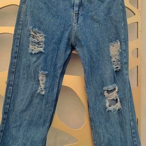 Sexy Straight Blue Ripped Jeanss