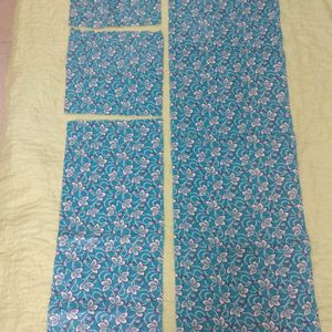 Turquoise blue printed cotton fabric pieces