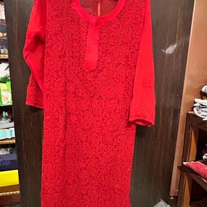 Red Chikenkari Kurta ❤️