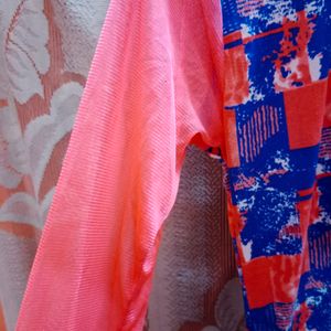 Pink And Blue Kurta With Net Sleeves
