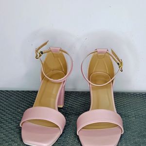 Women Pink Block Heel Strappy Buckle Sandal