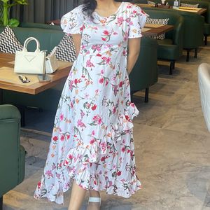 Floral Maxi Dress With Ruffled Sleeves