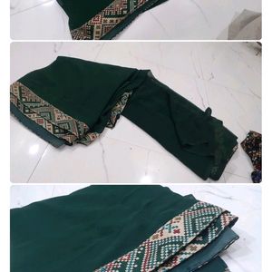 Plain Green Saree