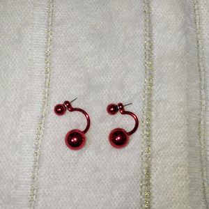 Red Shiny Marble Colour Studs , Two In One