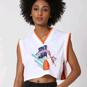 White And Orange Jersey Tank Top